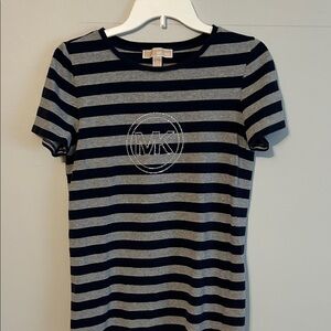 Michael Kors navy and Gray Striped Short Sleeve Tee. Med.